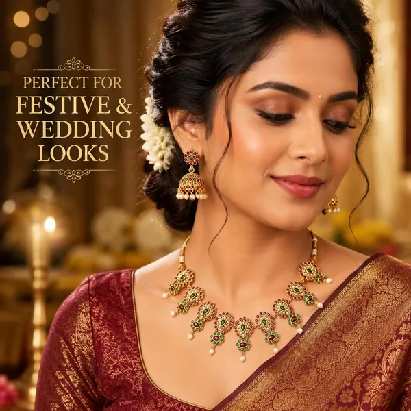 Multicolor_Gold_Plated_Brass_Temple_Necklace_Jhumka_Set_For_Women