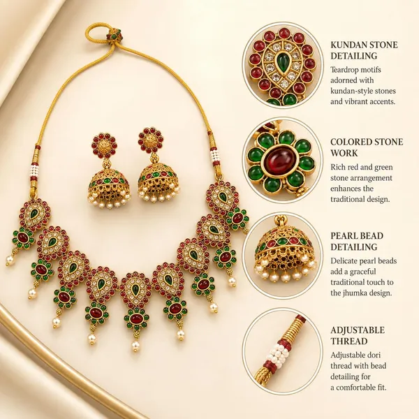 Multicolor_Gold_Plated_Brass_Temple_Necklace_Jhumka_Set_For_Women