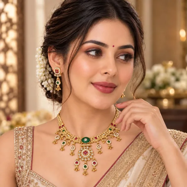 Emerald_Green_Pink_Brass_Kundan_Choker_Necklace_Set_With_Maang_Tika_For_Women