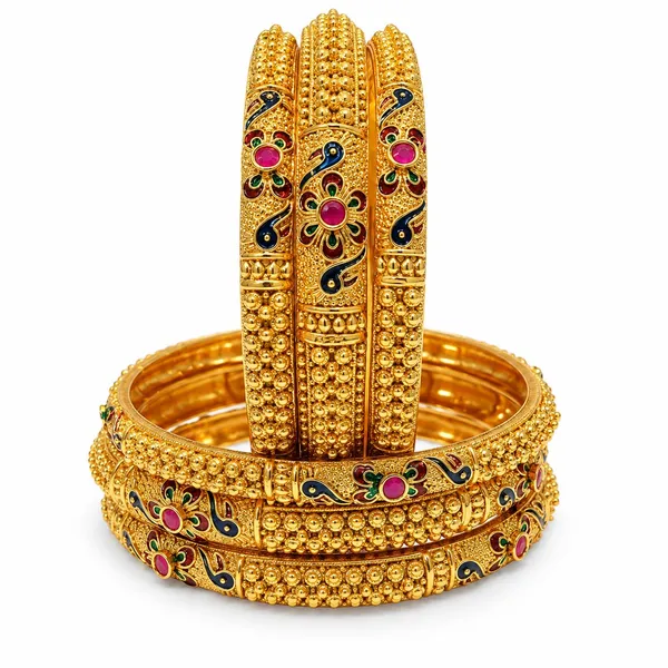 Golden_Gold_Plated_Brass_Meenakari_Floral_Bangle_Set_For_Women