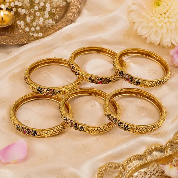 Golden_Gold_Plated_Brass_Meenakari_Floral_Bangle_Set_For_Women