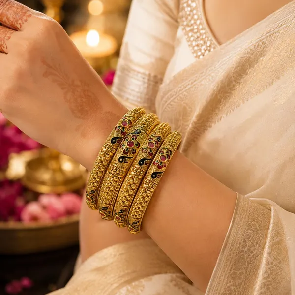Golden_Gold_Plated_Brass_Meenakari_Floral_Bangle_Set_For_Women