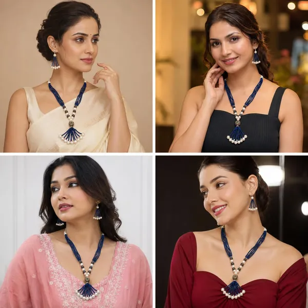 Navy_Blue_Gold_Plated_Brass_Multi-Strand_Pearl_Beaded_Necklace_Set_For_Women