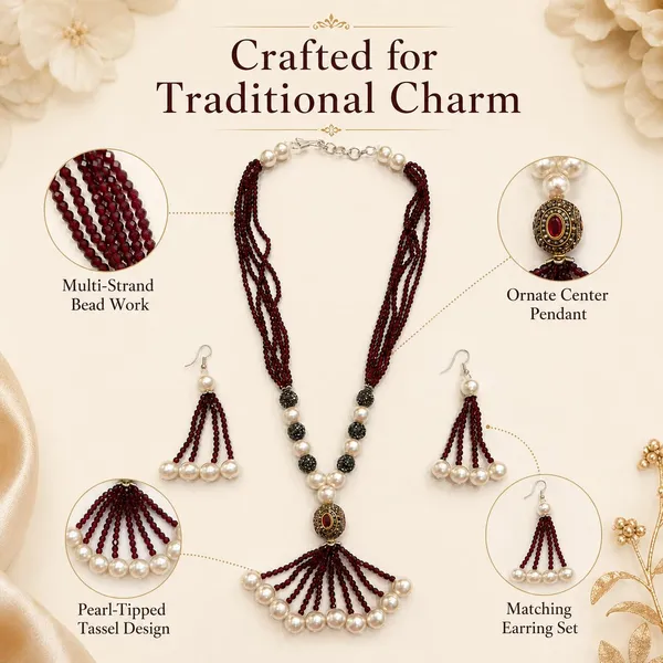 Maroon_Gold_Plated_Brass_Multi-Strand_Pearl_Beaded_Necklace_Set_For_Women