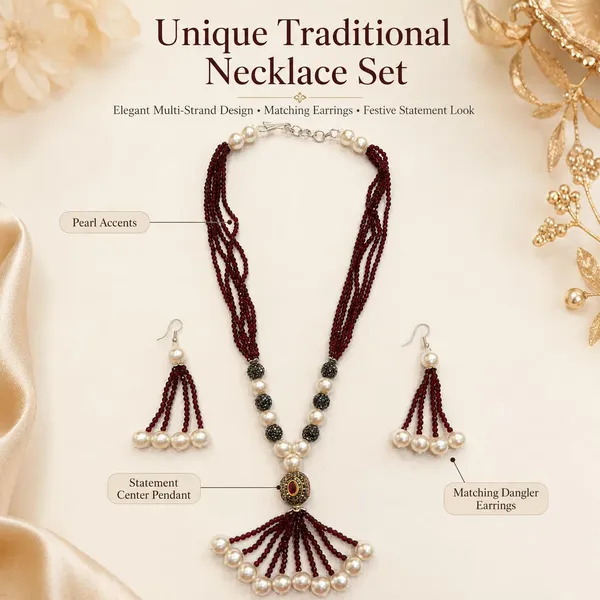 Maroon_Gold_Plated_Brass_Multi-Strand_Pearl_Beaded_Necklace_Set_For_Women