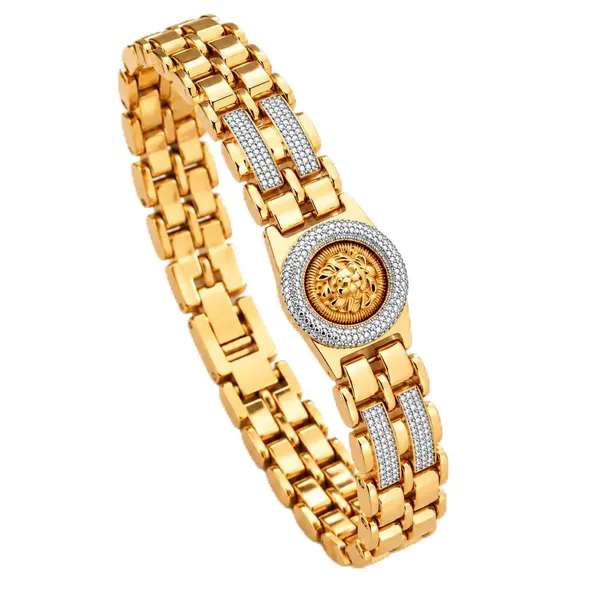 Gold_Brass_Lion_Medallion_Multi-Link_Bracelet_For_Men