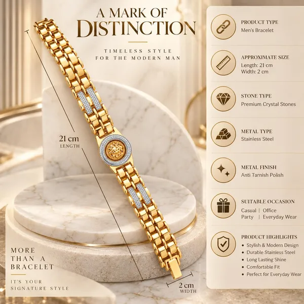 Gold_Brass_Lion_Medallion_Multi-Link_Bracelet_For_Men