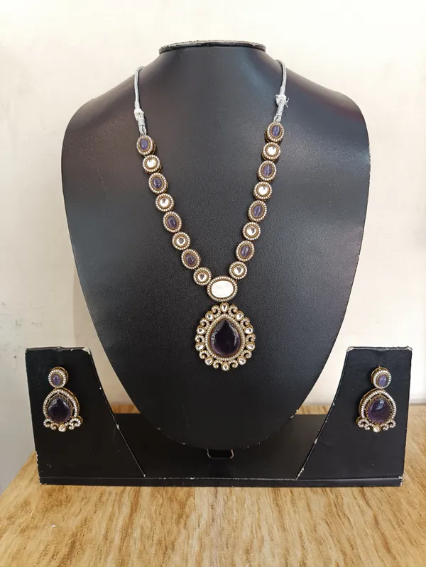 Gold_Brass_Purple_Stone_Necklace_And_Earrings_Set_For_Women