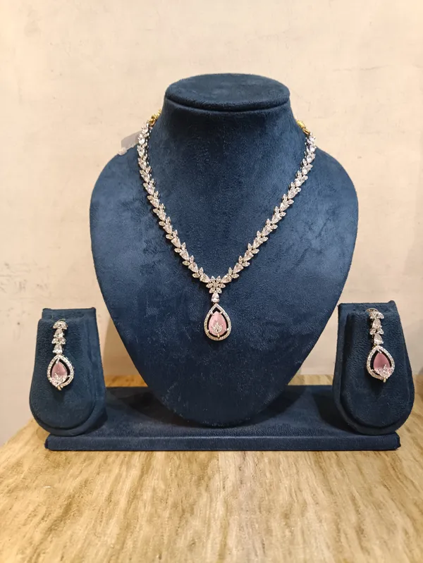Gold_Brass_Pink_Stone_Necklace_And_Earrings_Set_For_Women