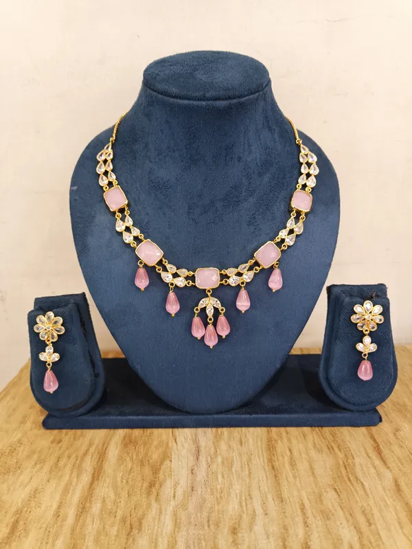 Pink_Gold-Tone_Brass_Necklace_Set_For_Women