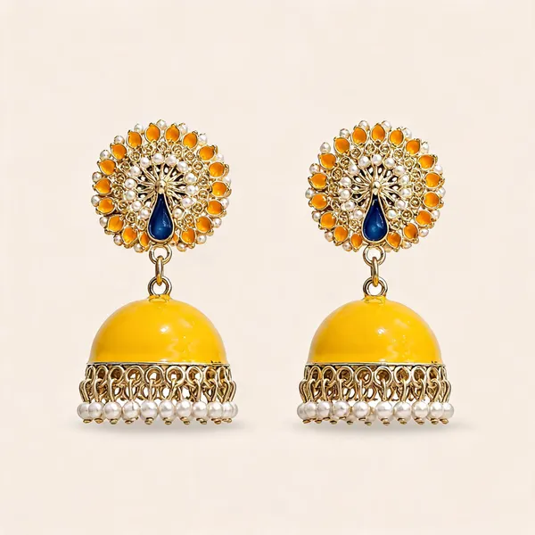 Yellow_Peacock_Meenakari_Jhumka_Earrings_With_Pearl_Drops_For_Women_-_Pack_of_2