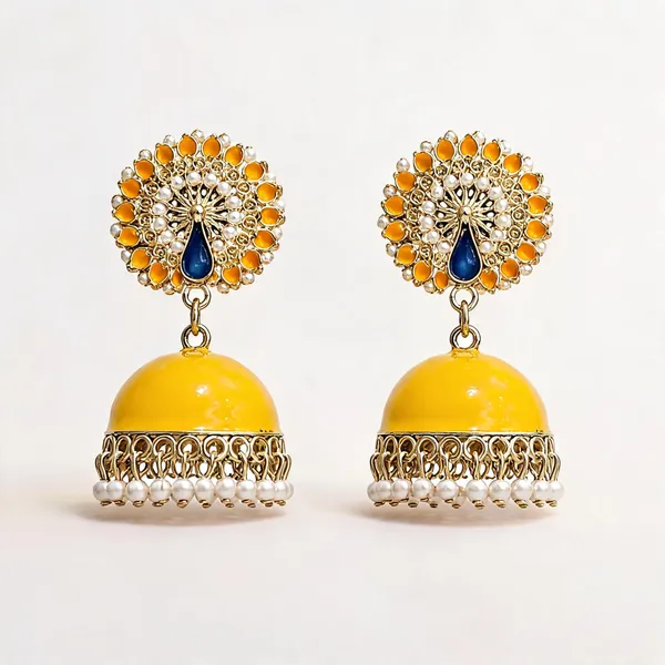 Yellow_Peacock_Meenakari_Jhumka_Earrings_With_Pearl_Drops_For_Women_-_Pack_of_2