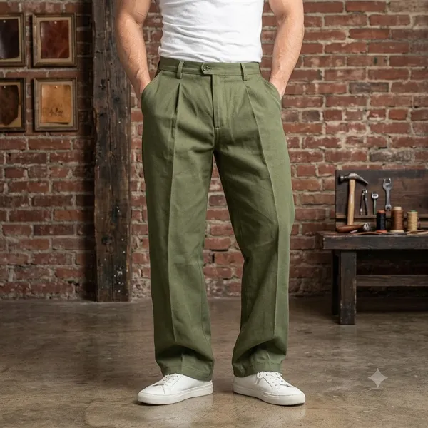 Light_Olive_Green_Pure_Linen_Resort_&_Beach_Wear_Trouser_For_Men