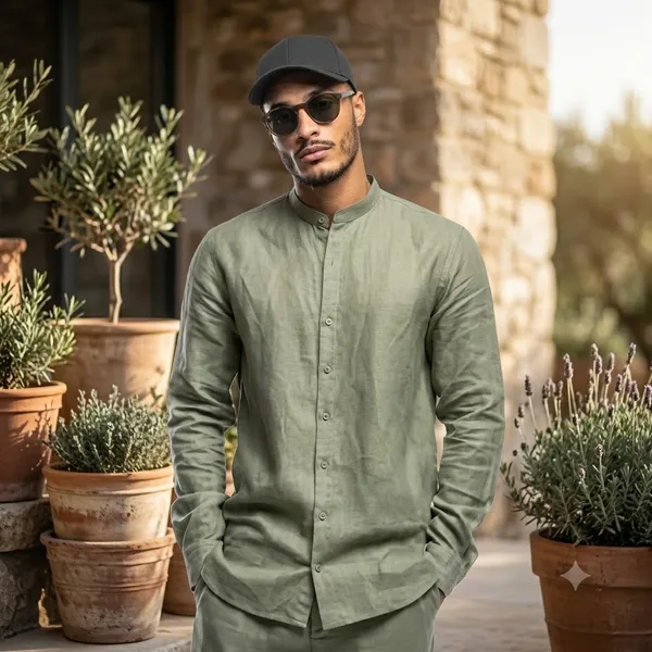 Olive_Green_Pure_Linen_Shirt_For_Men