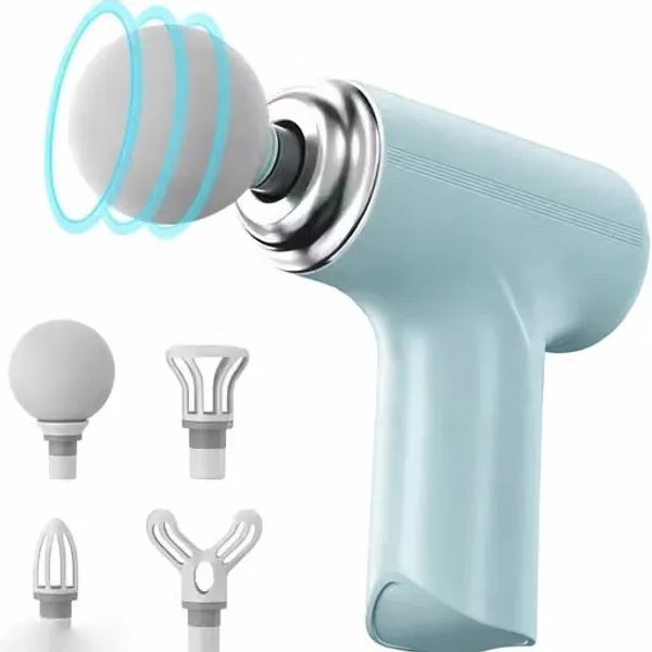 Light_Blue_Handheld_Massage_Gun_With_Four_Attachments