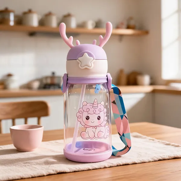 Pink_Unicorn_Print_Water_Bottle_With_Strap