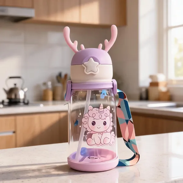 Pink_Unicorn_Print_Water_Bottle_With_Strap