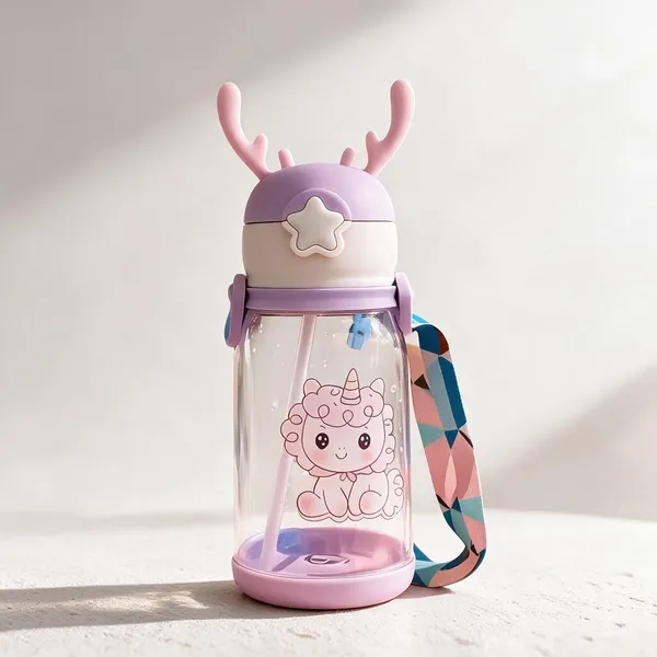Pink_Unicorn_Print_Water_Bottle_With_Strap