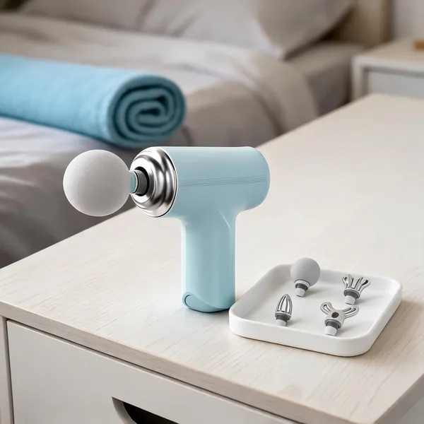 Light_Blue_Handheld_Massage_Gun_With_Four_Attachments