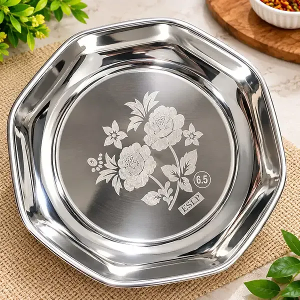 Stainless_Steel_Floral_Print_6.5_Inch_Serving_Plate_Pack_of_12
