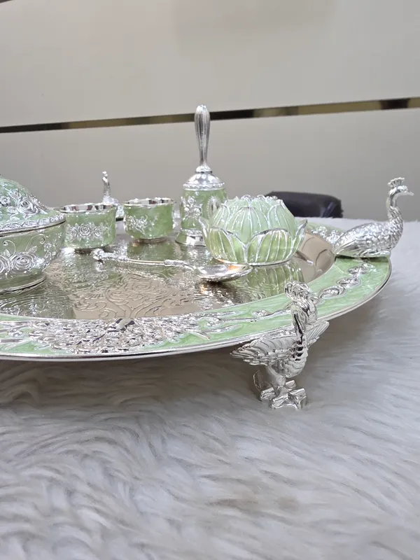 Silver_Tone_Ornate_Peacock_Serving_Tray_Set