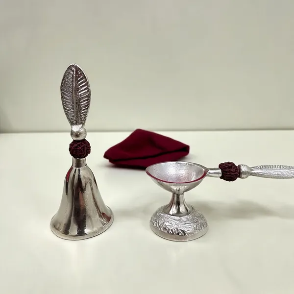 Silver-Tone_Embossed_Pooja_Bell_And_Diya_Set