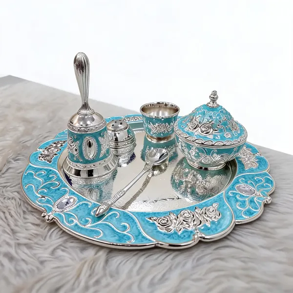 Metal_Traditional_Turquoise_Enamel_Floral_Pooja_Thali_Set