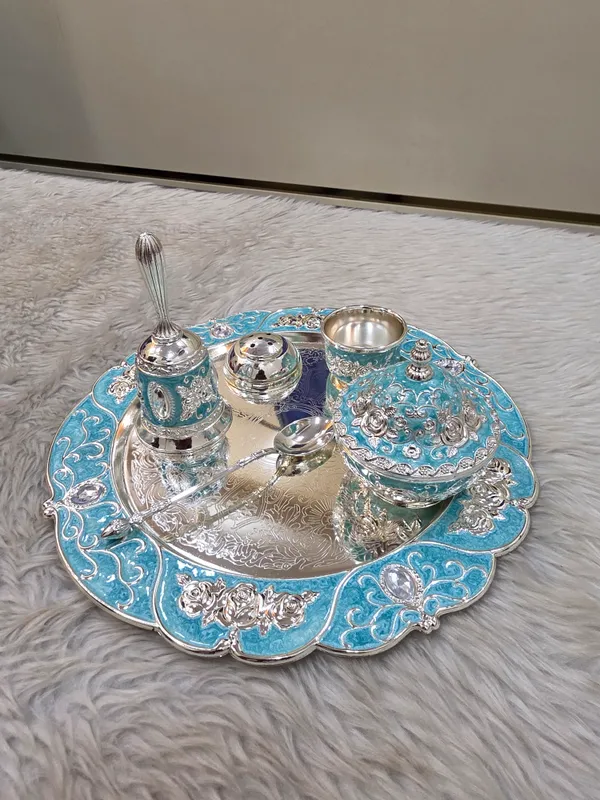 Metal_Traditional_Turquoise_Enamel_Pooja_Thali_Set