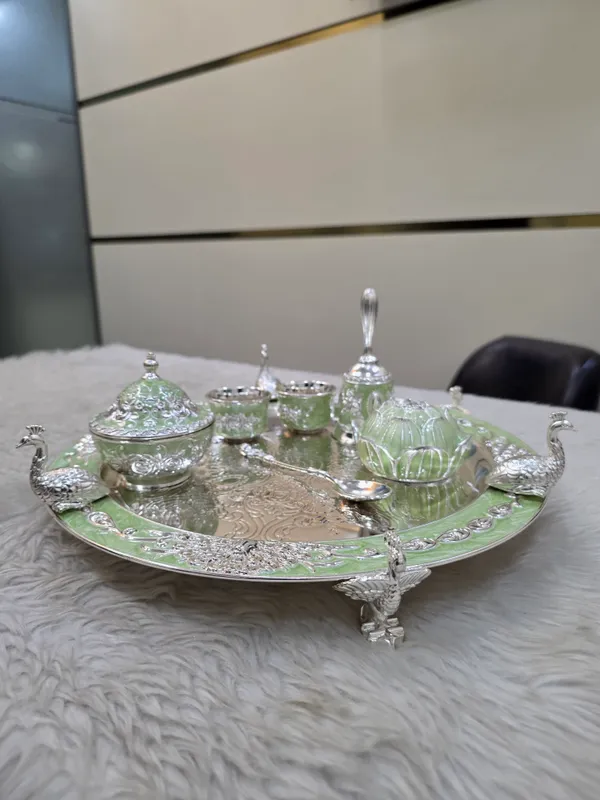 Silver_Tone_Ornate_Peacock_Serving_Tray_Set
