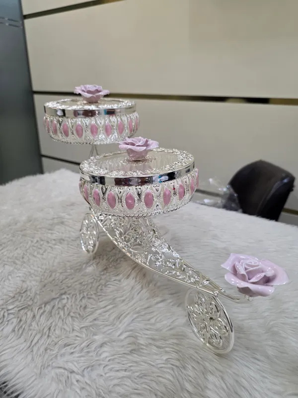 Silver_Tone_Floral_Two_Tier_Serving_Tray