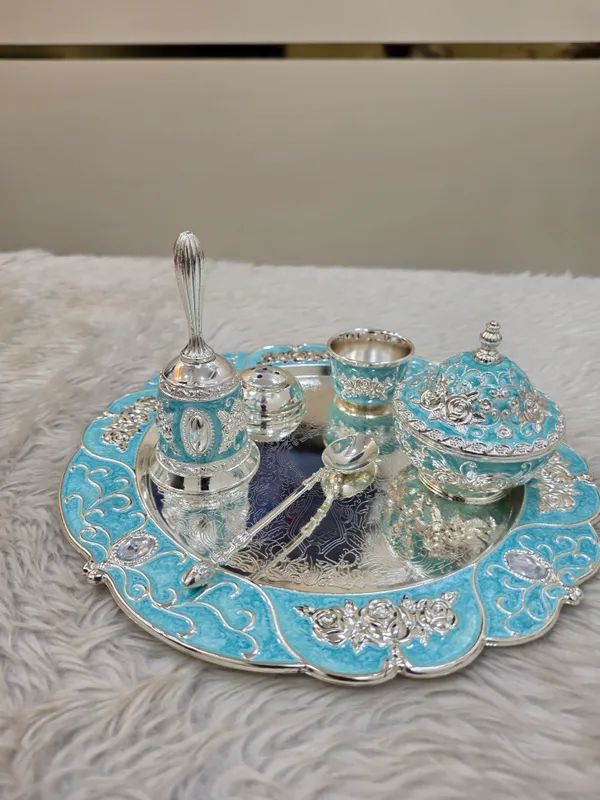 Metal_Traditional_Turquoise_Enamel_Pooja_Thali_Set