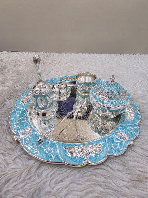 Metal_Traditional_Turquoise_Enamel_Pooja_Thali_Set