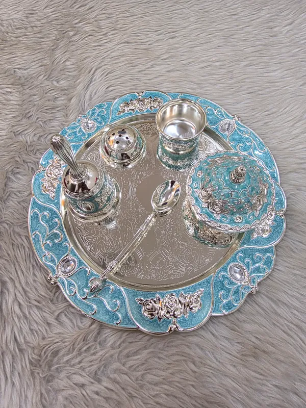 Metal_Traditional_Turquoise_Enamel_Pooja_Thali_Set