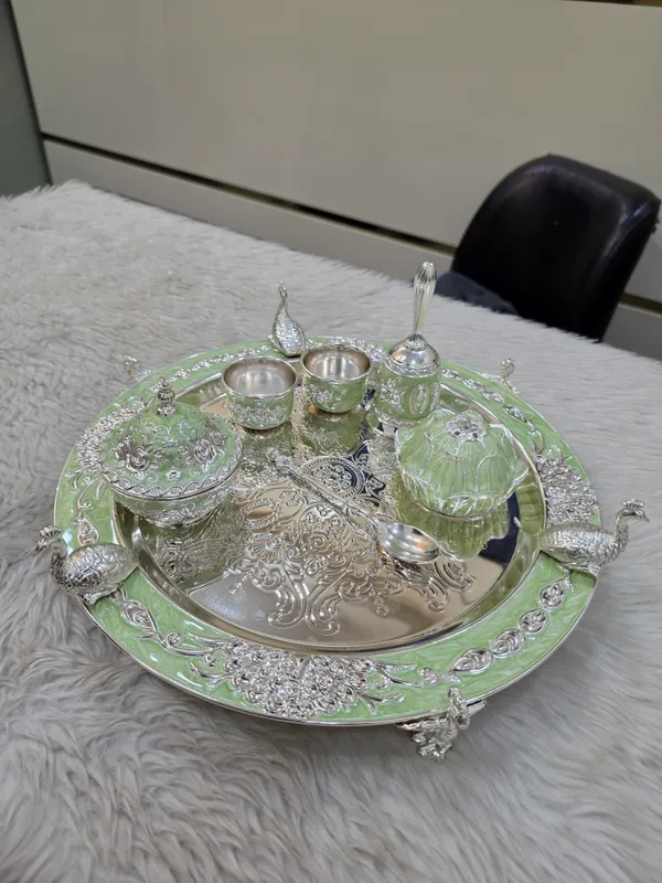Silver_Tone_Ornate_Peacock_Serving_Tray_Set
