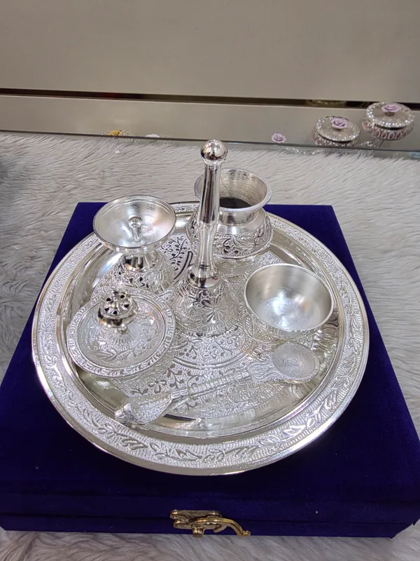 Silver-Tone_Traditional_Floral_Engraved_Pooja_Thali_Set