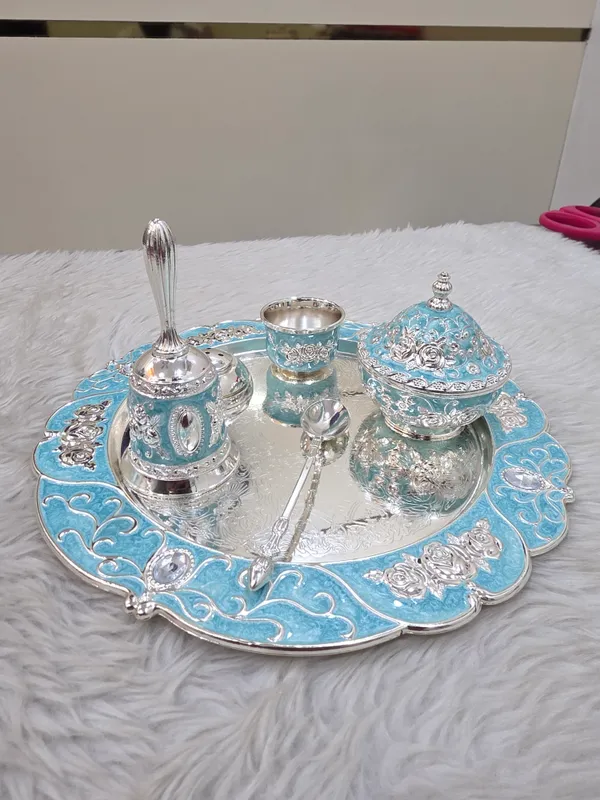 Metal_Traditional_Turquoise_Enamel_Pooja_Thali_Set