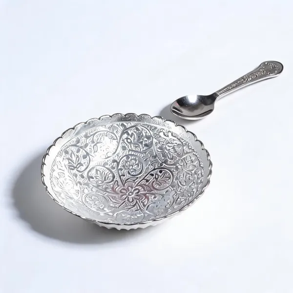Silver-Tone_Traditional_Floral_Embossed_Bowl_And_Spoon_Set