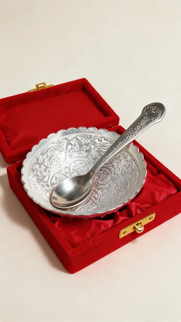 Silver-Tone_Traditional_Floral_Embossed_Bowl_And_Spoon_Set