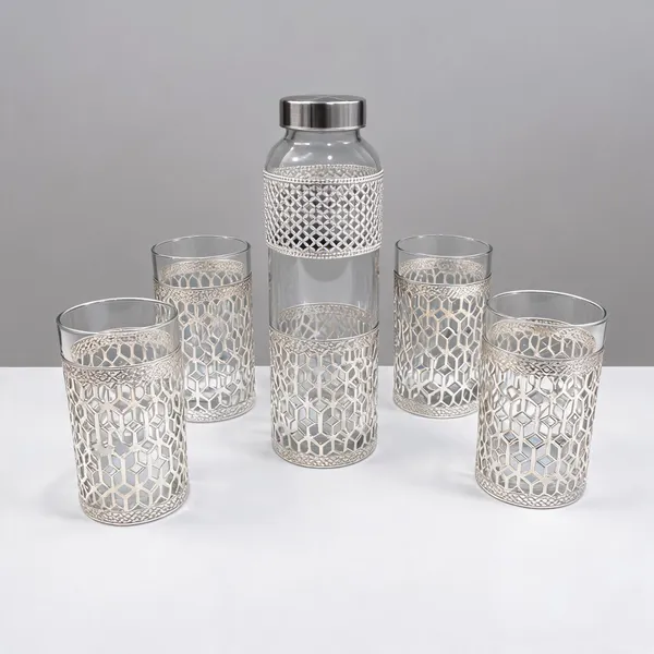 Glass_Geometric_Honeycomb_Pattern_5-Piece_Drinkware_Set