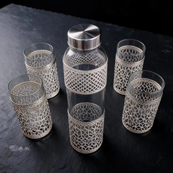 Glass_Geometric_Honeycomb_Pattern_5-Piece_Drinkware_Set