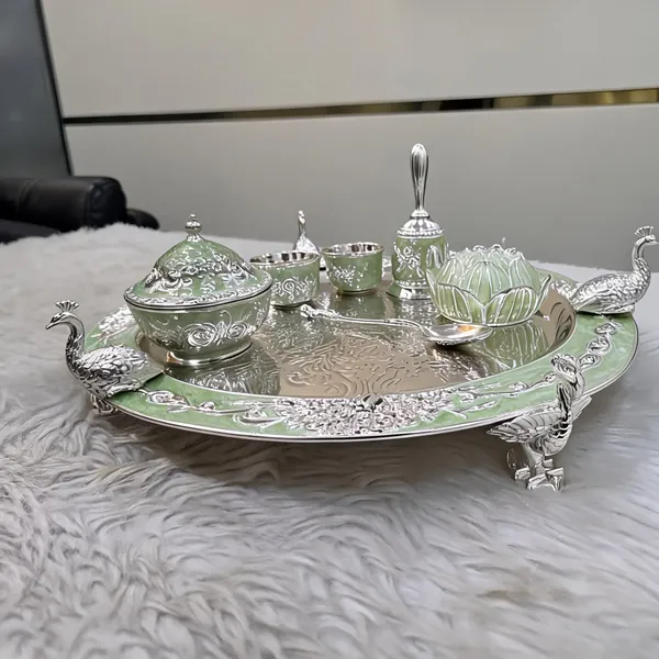 Silver-Tone_Traditional_Peacock_Floral_Serving_Tray_Set