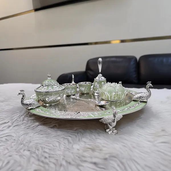 Silver-Tone_Traditional_Peacock_Floral_Serving_Tray_Set