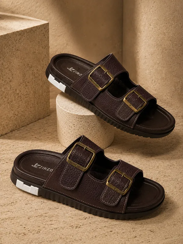 Brown_Synthetic_Double_Buckle_Slide_Slippers_For_Men