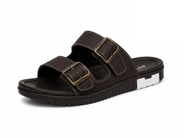 Brown_Synthetic_Double_Buckle_Slide_Slippers_For_Men