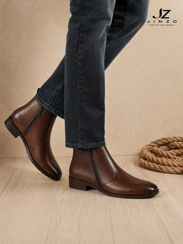 Brown_Synthetic_Side_Zip_Chelsea_Style_Dress_Boots_For_Men