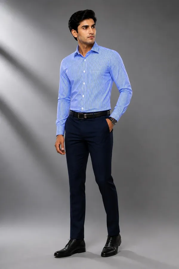 Blue_Pu_Fabric_Striped_Long_Sleeve_Shirt_For_Men