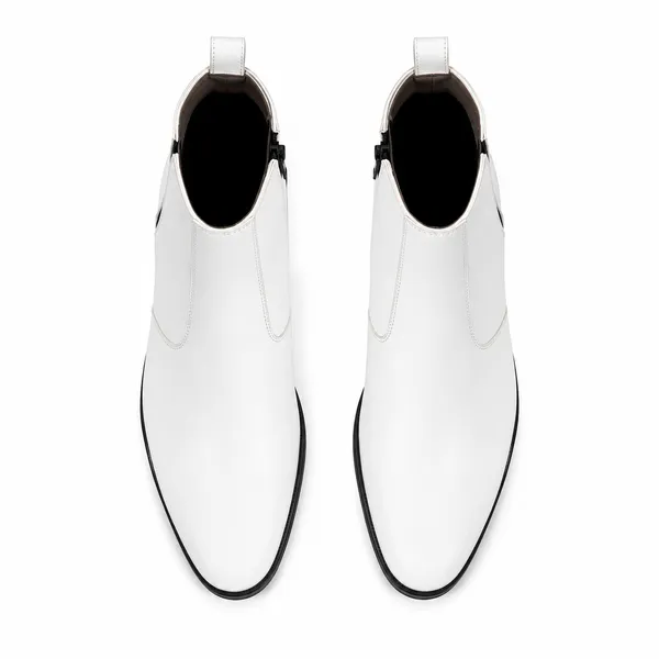 White_Synthetic_Side_Zip_Chelsea_Ankle_Boots_For_Men