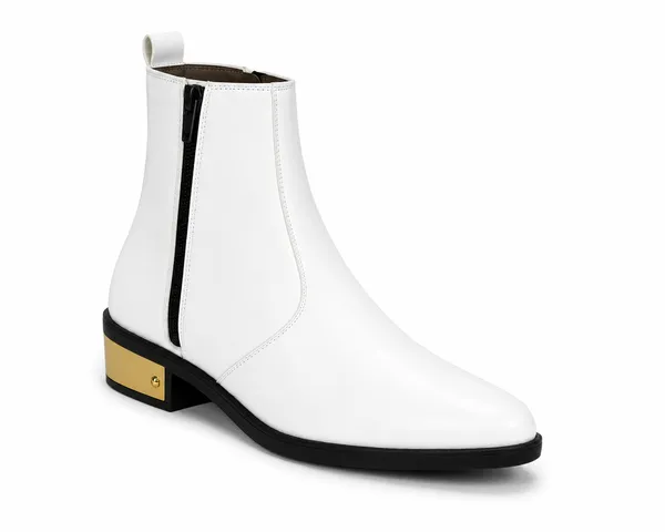 White_Synthetic_Side_Zip_Chelsea_Ankle_Boots_For_Men