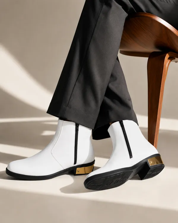 White_Synthetic_Side_Zip_Chelsea_Ankle_Boots_For_Men
