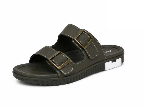 Green_Synthetic_Double_Buckle_Slip-On_Slippers_For_Men